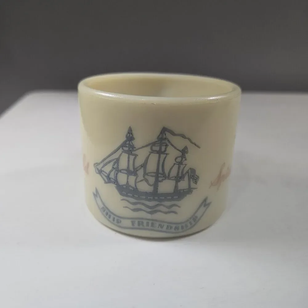 VTG Shaving Mug Old Spice Ship Friendship Custard Glass Shulton EARLY AMERICAN